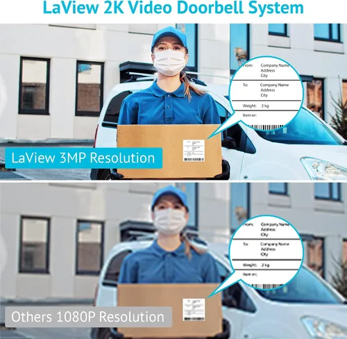 Vista 3 de LaView Timbre de puerta inalámbrico, 2K 3MP HD WiFi Timbre de video con timbre, cámara de seguridad de puerta resistente a la intemperie, visión