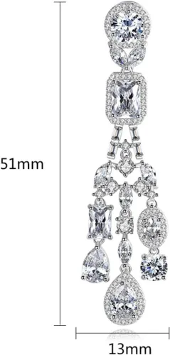 Vista 5 de Aretes colgantes de cristal AAAAA Australia chapados en oro blanco para boda, dama de honor, lágrima transparente, circonita cúbica, para mujeres