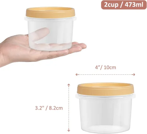 Vista 6 de Recipientes de plástico de 16 onzas con tapas, paquete de 15 recipientes de avena con tapas, apilables, reutilizables, con tapa de rosca giratoria