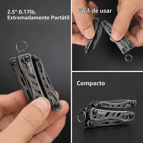 Vista 4 de NEXTOOL EDC Llavero Multiherramienta, Cuchillo de Bolsillo Mini 10 en 1 con Alicates de Punta Fina, Tijeras, Mini Gadgets Útiles y Geniales