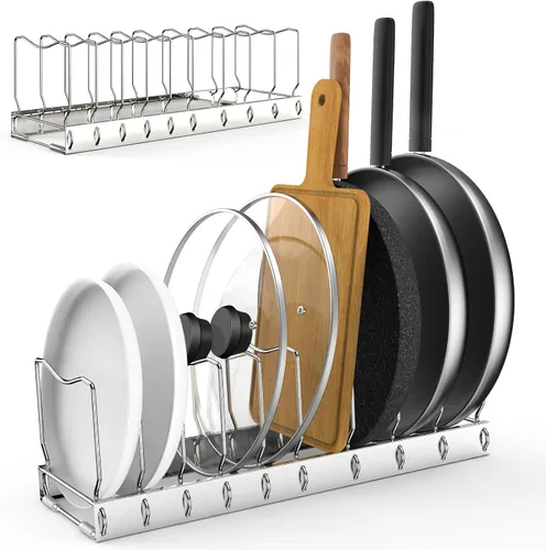 Vista 12 de FLSEPAMB Organizador de sartenes - Organizador de tapa de olla ajustable para cocina, organizador de tapa de olla resistente, para debajo
