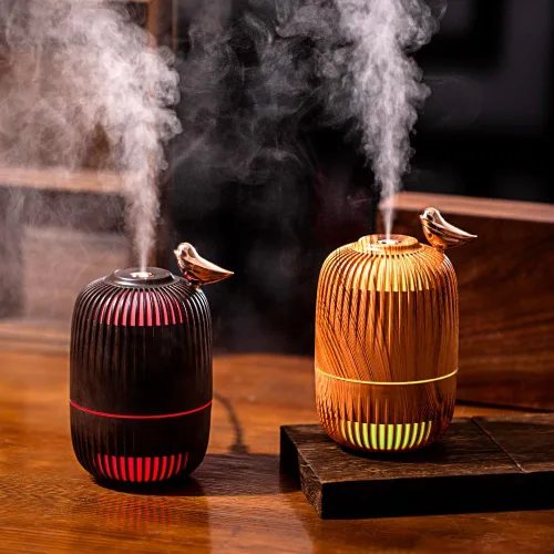Vista 4 de Lindo humidificador de niebla fría para dormitorio/escritorio/oficina, pequeño humidificador personal de escritorio con 2 modos de niebla, 7 luces