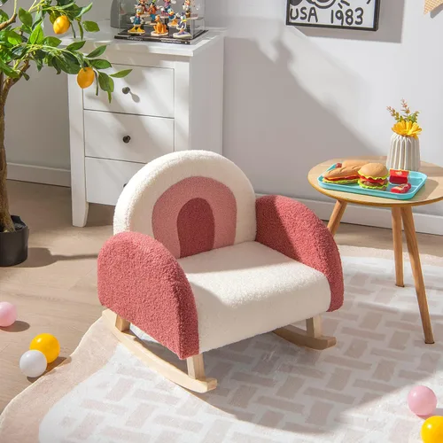 Vista 2 de Costzon Sofá para niños, mecedora para niños pequeños con marcos de madera maciza, tela de felpa, diseño antipuntas para habitación de niños