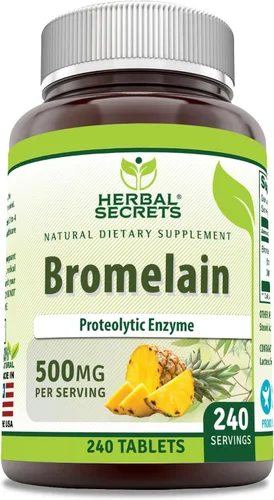 Vista 5 de Herbal Secrets Suplemento de bromelina de 500 mg en tabletas Sin OMG Sin gluten Fabricado en Estados Unidos (60 unidades)