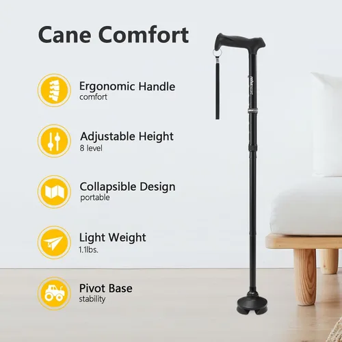 Vista 2 de Rehaescort - Bastón para caminar para hombres y mujeres - Plegable, ajustable, liviano, bastones para equilibrio de personas mayores, se sostiene