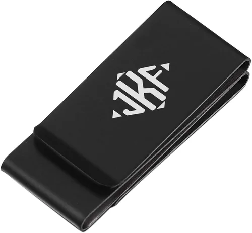 Vista 4 de Visol Clip de dinero negro mate de doble pliegue noble personalizado con grabado láser gratis [A] Circle Monogram