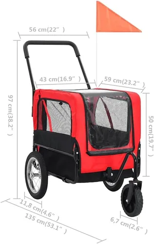 Vista 2 de vidaXL 2 en 1 remolque de bicicleta para mascotas y cochecito para correr, versátil con conversión rápida, marco de acero resistente, tela Oxford