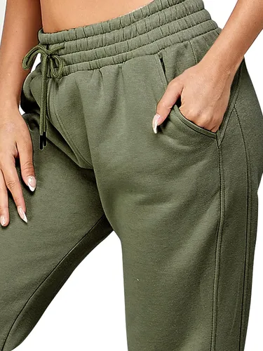 Vista 23 de IUUI Pantalones deportivos de cintura alta para mujer, con bolsillos, de algodón, holgados, atléticos