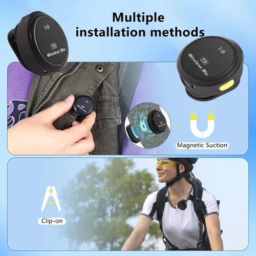 Vista 3 de Micrófono Lavalier personal inalámbrico de regalo con calcomanías culturales para iPhone 17/16/15/Android, cancelación de ruido, micrófono