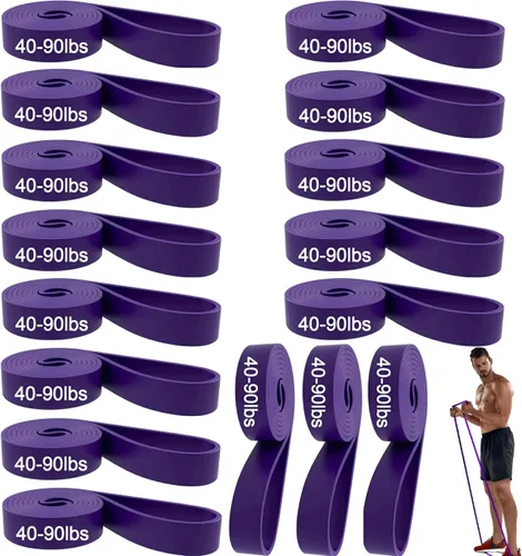 Vista 6 de Juego de 16 bandas de resistencia, bandas elásticas de entrenamiento prémium para gimnasio en casa, entrenamiento de fuerza, yoga y terapia física