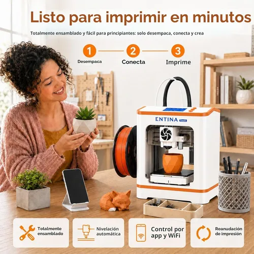 Vista 2 de ENTINA TINA2C Impresora 3D para principiantes totalmente montada Mini Naranja