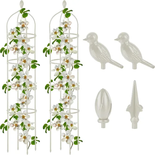 Vista 12 de Enrejado de obelisco de jardín para plantas trepadoras al aire libre, 6 pies, rosal, enrejado redondo para macetas, enrejado de flores de metal a