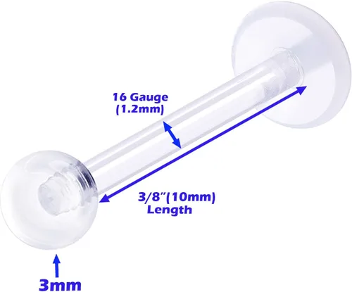 Vista 2 de 4 unids retenedor flexible transparente 0.56 oz 3/8 0.394 in labret pendiente Studs Piercing joyería Snakebites Tragus Lip Vertical Monroe M3235