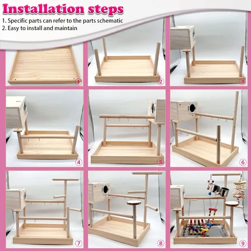 Vista 10 de kathson Parque infantil para pájaros, soporte de juego de loro, gimnasio de juego de periquitos con caja de cría y tazas de comida, soporte de perca