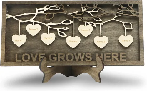 Vista 31 de Árbol genealógico con etiqueta de corazón, placas de madera grabadas personalizadas, regalos personalizados para madres, padres, escritorio, nombres