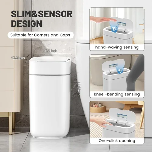 Vista 2 de JUDRDO - Cubo de basura de baño delgado sin contacto de 3.5 galones, cubo automático para pañales Motion sensor opening, automatic liner suction