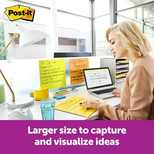 Vista 2 de Post-it Notas grandes súper adhesivas, 11 x 11 pulgadas, 1 bloc, 2 veces el poder de adherencia, verde neón (BN11G) (paquete de 6)