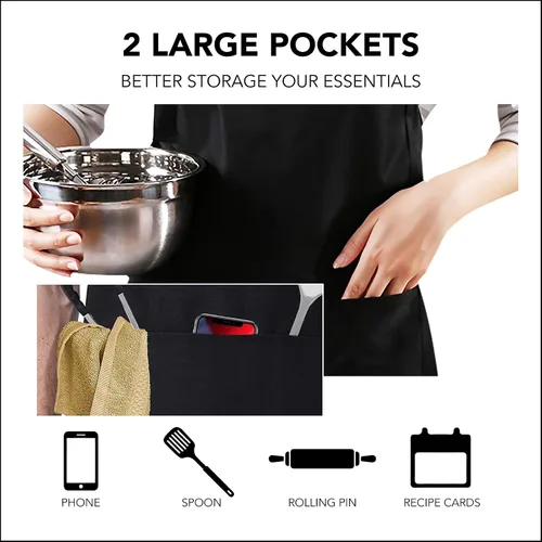 Vista 4 de Funny Aprons Black Kitchen Chef Apron, 2 Pockets Adjustable Neck Strap for Cooking Baking BBQ Birthday Gifts