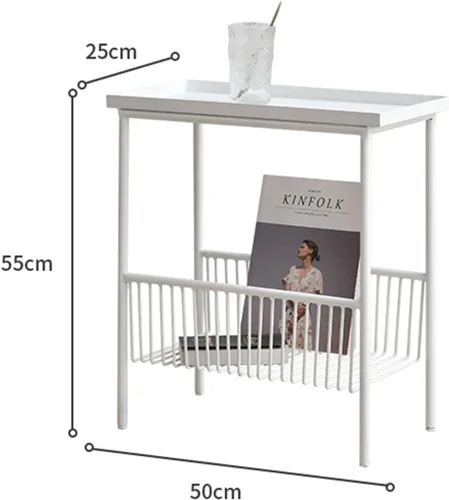 Vista 3 de Mesa de Café Creativa Mesa Auxiliar Salón Pequeño Sofá Mini Mesa de Centro Dormitorio Cabecera Sencilla Doble Estante Mesa Móvil para Espacios Blanco