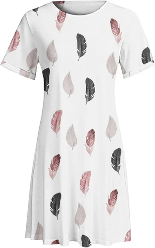 Vista 5 de Women Fashion Summer Casual T Shirt Dresses Short Sleeve Boho O Neck Print Dress Loose Mini Beach Dress Loose