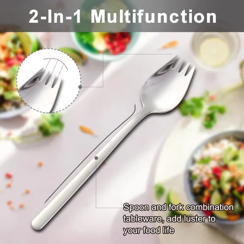Vista 5 de Juego de 6 tenedores de metal, utensilios de ensalada de acero inoxidable 18/10, cucharas de postre de mango de 7.9 pulgadas de largo, cucharas