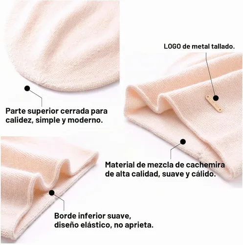 Vista 6 de Gorros de Punto Holgados para Mujeres de Cachemira Gorro de Esquí de Lana Tejida Suave y Cálido Gorro de Invierno A01-beige