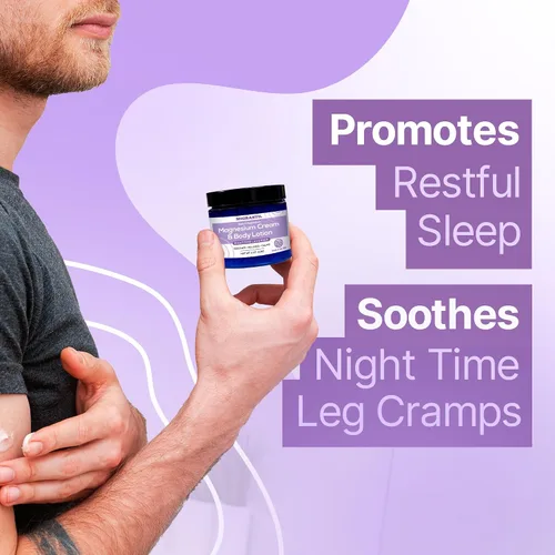 Vista 4 de MIGRASTIL Crema de magnesio y lavanda nocturna y loción corporal no grasa. Cloruro de magnesio extra fuerte de 250 mg para alivio muscular