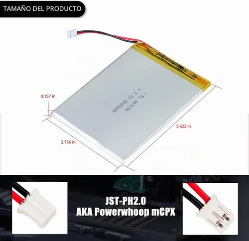 Vista 3 de 3.7V 3000mAh 407090 Batería Lipo Recargable de Polímero de Iones de Litio con Conector PH2.0mm JST
