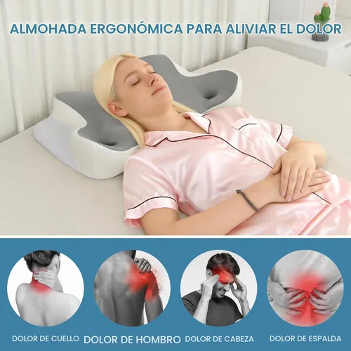 Vista 7 de DWCN Almohada cervical para aliviar el dolor de cuello y hombros, gel refrescante, soporte de espuma viscoelástica para dormir de lado, espalda Gris