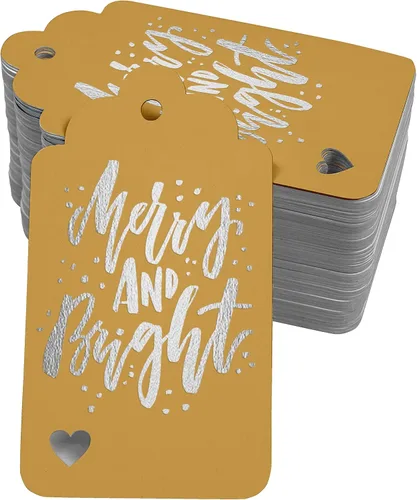 Vista 48 de Etiquetas colgantes con texto en inglés "Merry and Bright" (50 unidades)