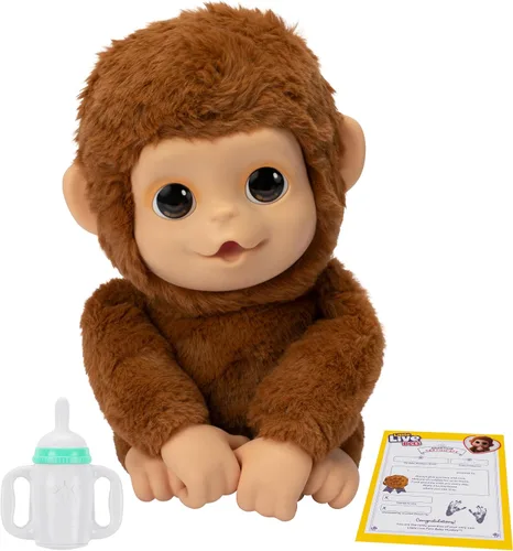 Vista 3 de Little Live Pets My Baby Monkey "Mango" con biberón, juego de animales interactivos y suaves para niños de 4 años en adelante, más de 50 sonidos