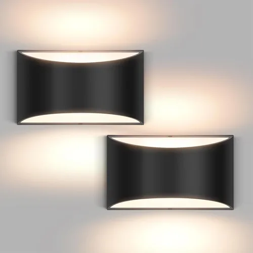 Vista 10 de Juego de 2 apliques de pared LED modernos negros con cable para interiores, luces de montaje en pared arriba y abajo, para sala de estar