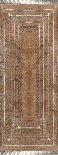 Vista 16 de Kilim Alfombra de Área 2x3 pies, color marrón bronce, diseño abstracto, estampado a mano en bloque, algodón Dhurrie, lavado a mano en superficie