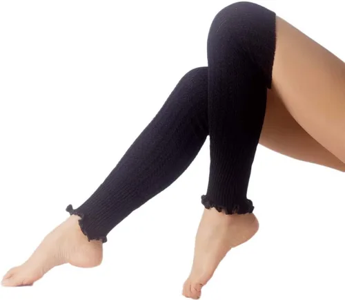 Vista 7 de iB-iP Calentadores de piernas para mujer, bailarinas de ballet, aeróbicos, lindo disfraz cálido, color liso