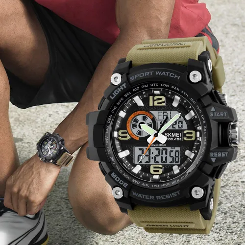 Vista 4 de SKMEI Mens Digital Sports Watch 50M Waterproof Military Watches LED Screen Large Face Stopwatch Alarm Wristwatch