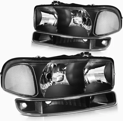 Vista 46 de Conjunto de faros delanteros para Chevy Avalanche 1500 2003-2006 para Avalanche 2500 03-06 para 1500 Classic 2007 carcasa negra reflector ámbar