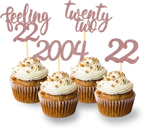 Vista 8 de 24 adornos para cupcakes Feeling 22, decoraciones de pastel de cumpleaños de veintidós Black2