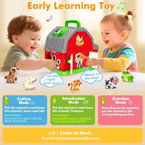 Vista 4 de Ellinjan Juguetes de aprendizaje Montessori para niños y niñas de 1, 2, 3 años, animales musicales de granja para niños pequeños de 1 a 3 años
