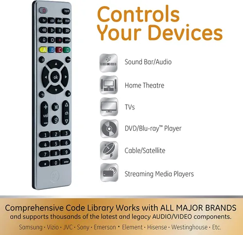 Vista 11 de GE Control remoto universal de botón grande, plateado y control remoto universal para Samsung, Vizio, LG, Sony, Sharp, Roku, Apple TV, TCL