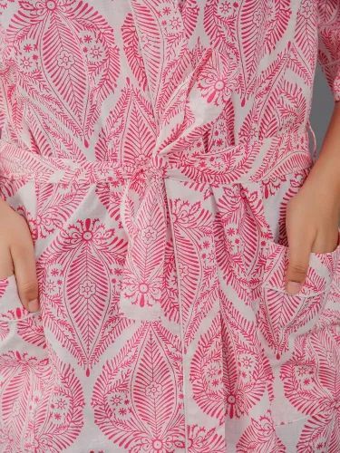 Vista 2 de Cárdigan tipo kimono con estampado indio para mujer, cuello en V, suelto, para playa, vestido de noche tipo kimono de algodón Rosado