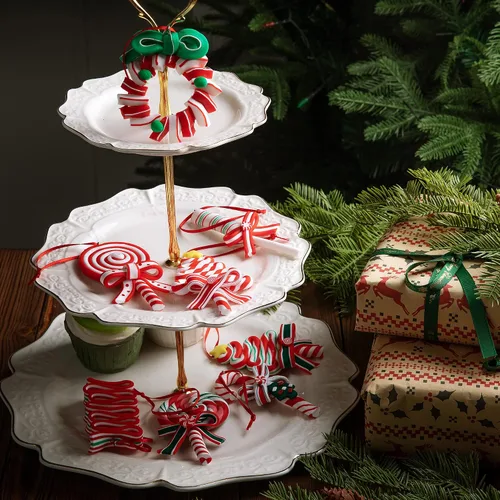 Vista 6 de codree 8 piezas Adornos colgantes de piruleta de Navidad - Adornos de caramelo para árbol de Navidad - Adorno de arcilla polimérica de caramelo