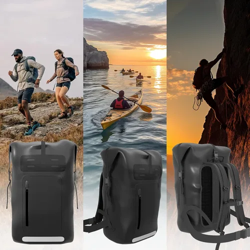 Vista 6 de Mochila impermeable, mochila de senderismo resistente, bolsa seca de 85 litros, cierre enrollable, para kayak, viajes, senderismo, pesca, camping