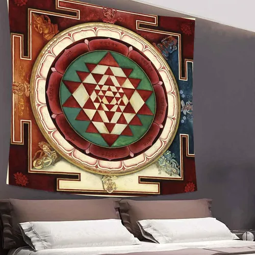 Vista 5 de UHOMETAP Sri Yantra Tapiz Mandala Yoga Meditación Tapices Geometría Sagrada Decoración de Pared Arte Colgante de Pared para Dormitorio Sala de estar