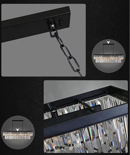 Vista 8 de Crytal Chandeliers - Lámpara colgante rectangular negra con cristal K9