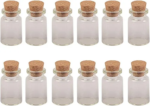 Vista 11 de Mini botellas de vidrio con tapón de corcho transparente de 0.1 fl oz, frascos pequeños, frascos, frascos, botella de deseos, 100