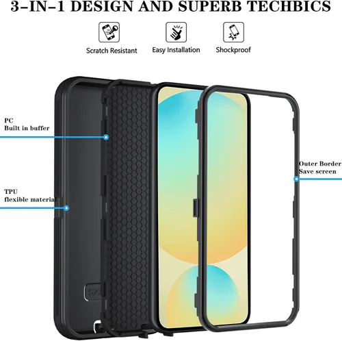 Vista 5 de ONOLA Funda para teléfono Samsung Galaxy S24 FE con protector de pantalla HD, funda para teléfono de servicio pesado resistente a golpes y caídas