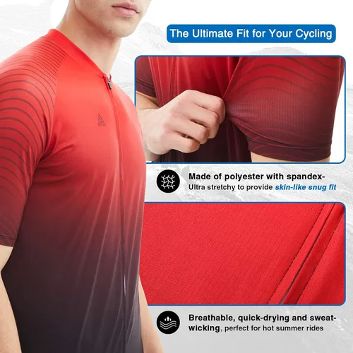 Vista 2 de Hikenture Camiseta de ciclismo para hombre, manga corta, cremallera completa, con 3 bolsillos, camiseta de ciclismo transpirable