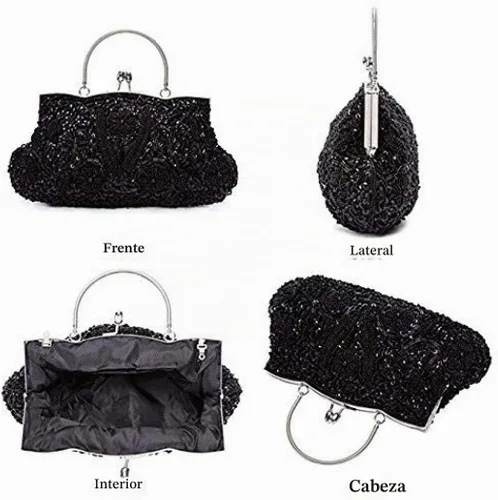 Vista 3 de Gets Noble - Bolso de noche con lentejuelas y cuentas para mujer Negro