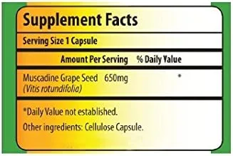 Vista 2 de Semilla de uva Muscadine 100% Pure Muscadine Grape Seed 90 cápsulas por botella 650mg por cápsula