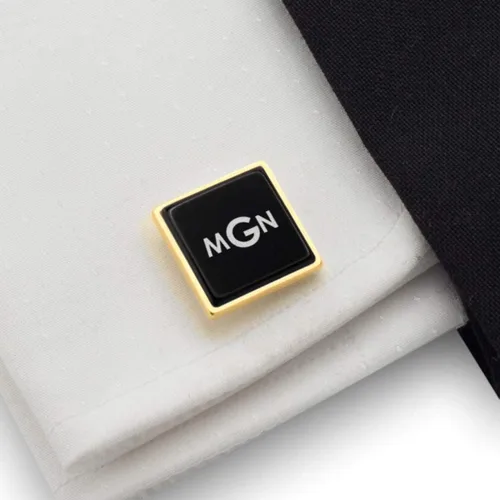 Vista 5 de Gemelos dorados con monograma para hombre - Gemelos personalizados para hombres - Gemelos con monograma - Regalo personalizado para el primer